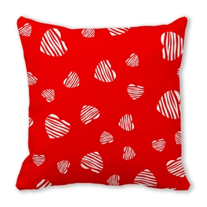 Square red peach skin pillowcase with white striped hearts for Valentine's Day