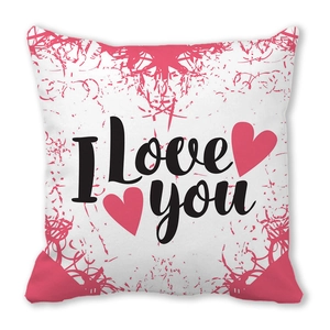 White peach skin pillowcase with I Love You lettering and pink hearts for Valentine's Day