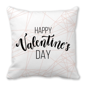 Happy Valentine's Day peach skin throw pillow case with pink geometric heart design