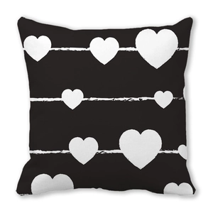 Valentine heart peach skin pillowcase with hand-drawn white hearts on black background