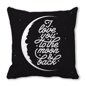 Square black peach skin pillowcase with white crescent moon and romantic quote for Valentines