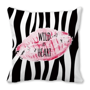 Zebra print pillowcase with pink watercolor lip print and Wild at Heart quote