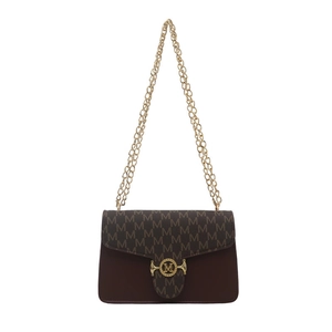 Chic dark brown crossbody bag with M-monogram flap and gold chain strap on white background