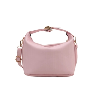 Pink frosted small square handbag with gold hardware and adjustable crossbody strap