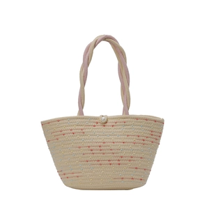 Chic hand-woven cream tote bag with colorful accents and stylish twisted rope handles