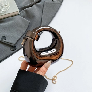 Metallic Mirror Irregular Hollow Ring Evening Bag For Women Mini Crossbody Clutch Purse Gold Chain Strap Elegant Handbag