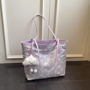 Borsa Tote Jacquard Etnica da Donna Grande Capacità Motivo a Greca Borsa a Tracolla Moda Pendolarismo Con Ciondolo a Nuvola