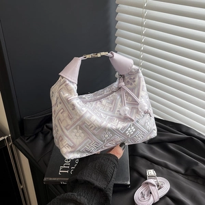 Ethnic style light purple tote bag with intricate geometric embroidery and metal buckle