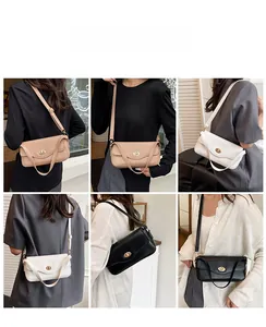 Collage of chic flap crossbody bags in three colors featuring elegant metal twist locks