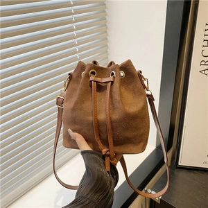Borsa a Secchiello Minimalista Scamosciata da Donna Retro Coulisse Borsa a Tracolla Moda Pendolare Casual Borsa a Mano