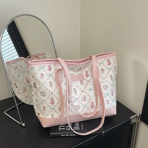 Cute cartoon tote bag with pink straps and large capacity for school and commuting