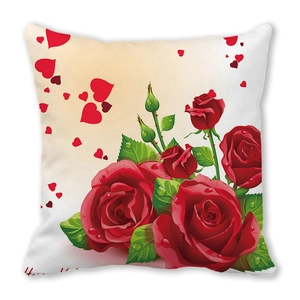 Square pillowcase featuring red roses and hearts for a romantic Valentine's Day decor