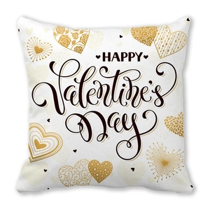 White peach skin pillowcase with gold hearts and Happy Valentine's Day text