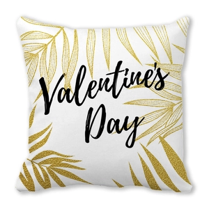 White peach skin pillowcase with golden leaf patterns and Valentine's Day script