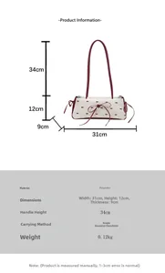 Guide des tailles du sac d'épaule en polyester, dimensions 31x12x9cm et anse 34cm