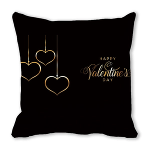 Square black velvet Valentine's Day pillowcase with gold hearts and lettering