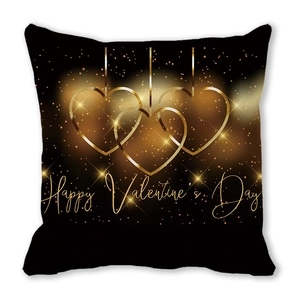 Black and gold Happy Valentine's Day peach skin pillowcase with three heart symbols