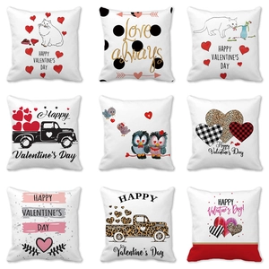 Happy Valentine's Day Pfirsichhaut Kissenbezug Romantische Herz Katze LKW Druck Kissenhülle Für Wohnkultur Hochzeitsgeschenk