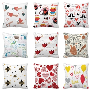 Square Pillowcase Peach Skin Velvet Cushion Cover Valentine Day Love Heart Cartoon Decorative For Sofa Home Office