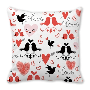 Romantic Valentine peach skin pillowcase with red hearts and love pattern on white base