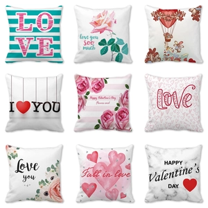 Funda de Almohada de Terciopelo Piel de Melocotón para San Valentín Happy Valentine Day Funda de Cojín Decorativa Patrón Corazón Amor