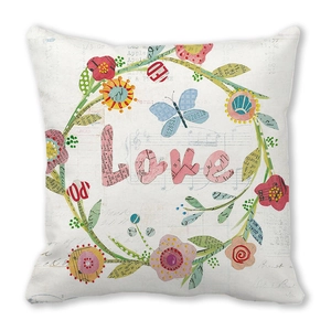 Pink Happy Valentine's Day peach skin pillowcase with Love lettering and floral collage
