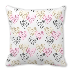 Square peach skin pillowcase with colorful heart patterns for Valentine's home decor