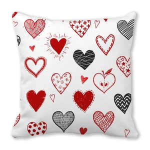 Square Valentine's heart pattern cushion cover made of peach skin fabric and white linen
