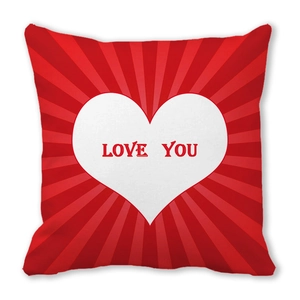 Housse de coussin rouge Saint-Valentin avec texte LOVE YOU et cœur blanc sur fond rayonnant