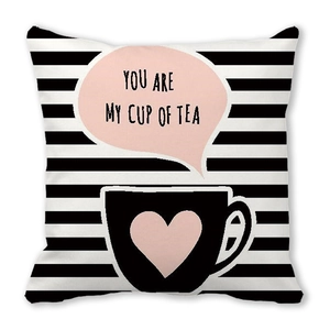 Striped peach skin pillowcase featuring You Are My Cup of Tea heart pattern print