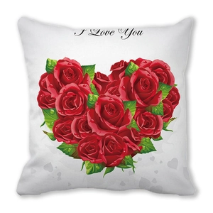 White Happy Valentine's Day peach skin pillowcase with a red rose heart and I Love You text