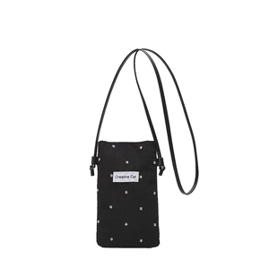 Black floral crossbody phone bag with Creative Cat label and long shoulder strap
