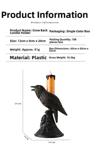 Detailed view of Halloween crow LED candle lamp dimensions and plastic material specs