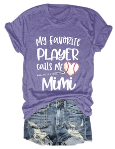 T-shirt violet à manches courtes avec imprimé My Favorite Player calls me Mimi à plat