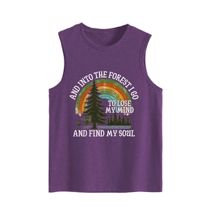 Women's purple forest theme sleeveless tank top with vintage nature graphic print