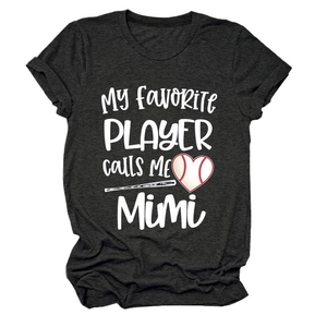 T-shirt gris anthracite col rond avec imprimé My Favorite Player calls me Mimi baseball