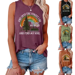 Women's Vintage Forest Print Tank Top Sleeveless Round Neck Casual Cotton Blend Vest Outdoor Inspirational Quote Top