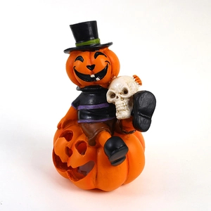 Creative Halloween glowing pumpkin ghost with skull and black hat for party decoration