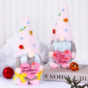 Lot de nains de fête des mères en peluche avec chapeaux roses et cœurs décoratifs