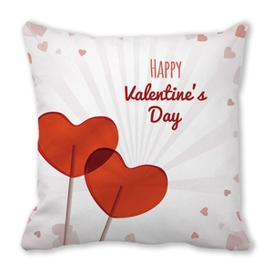 Square Valentine's Day peach skin pillowcase with red heart lollipops design