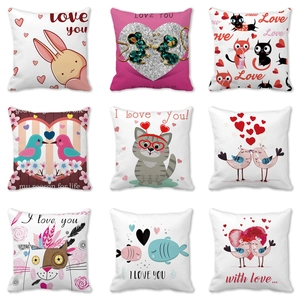 Happy Valentine's Day Pillow Case Peach Skin Soft Decorative Cushion Cover Heart Cartoon Print For Home Sofa Living Room Decor