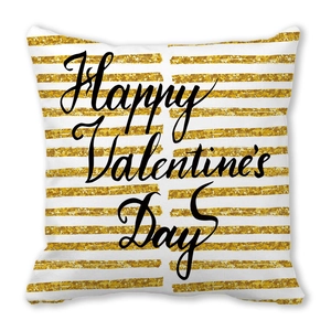 Federa bianca con strisce glitterate dorate e scritta decorativa per San Valentino
