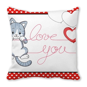 Federa per cuscino San Valentino con gatto carino e scritta Love You in pelle di pesca
