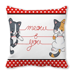 Federa quadrata per San Valentino con gatti a fumetti e scritta meow & you