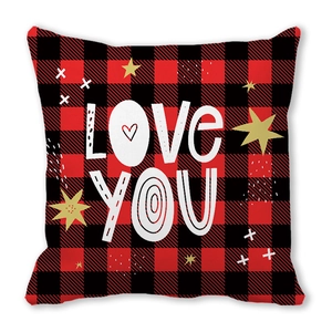 Buffalo check plaid cushion cover featuring LOVE YOU text for Valentines Day home decoration