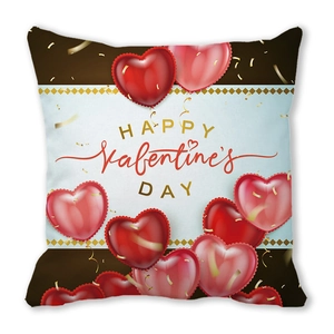 Peach skin square pillowcase with Happy Valentine's Day heart balloon design