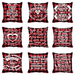 Valentine Cushion Cover Buffalo Plaid Peach Skin Pillowcase Heart Lettering Romantic Home Decor For Sofa