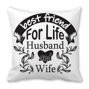 White peach skin pillow case with Best Friend For Life Husband and Wife heart print