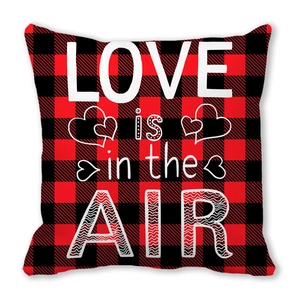 Red and black buffalo plaid LOVE is in the AIR square peach skin throw pillow case