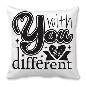 White square Valentine pillowcase with Happy You it's different text and heart patterns
